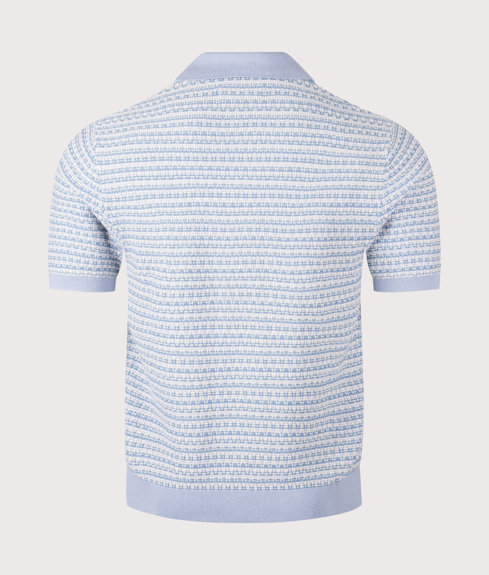 Wax London Naples Mini Geo Polo Shirt in Light Blue at EQVVS Menswear. Back shot.