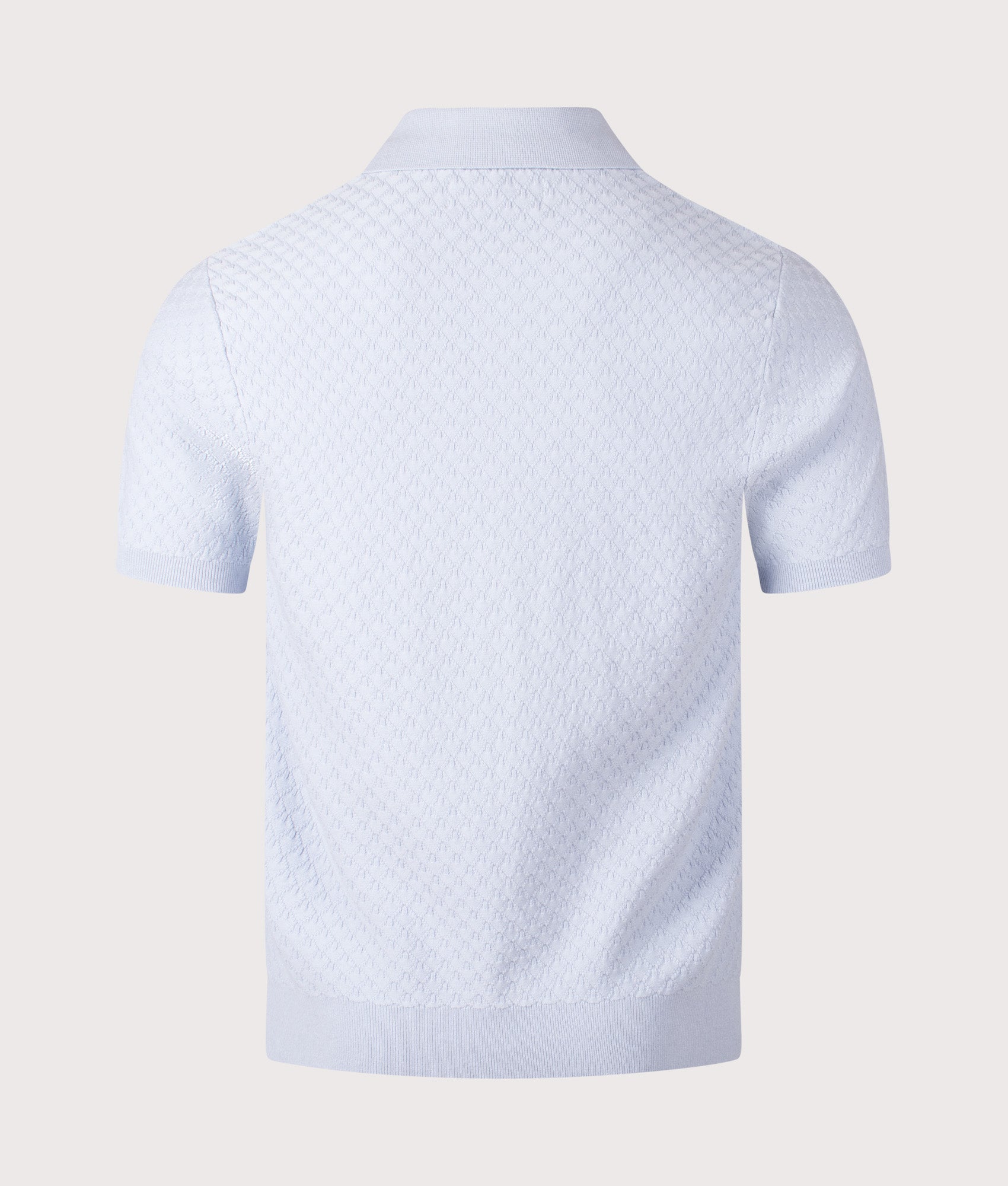 Wax London Naples Retro Diamond Polo Shirt in Pale Blue at EQVVS Menswear. Back shot.