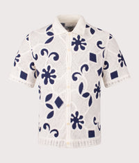Porto Doodle Crochet Polo Shirt: Ecru/Dark Blue 