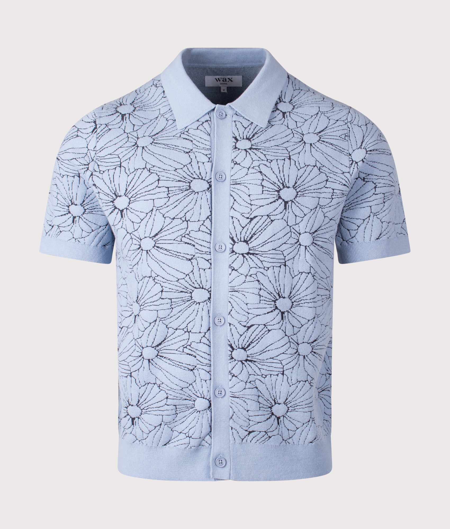 Wax london Tellaro Flower Jacquard Short Sleeve Shirt in Light Blue at EQVVS Menswear. Front shot.