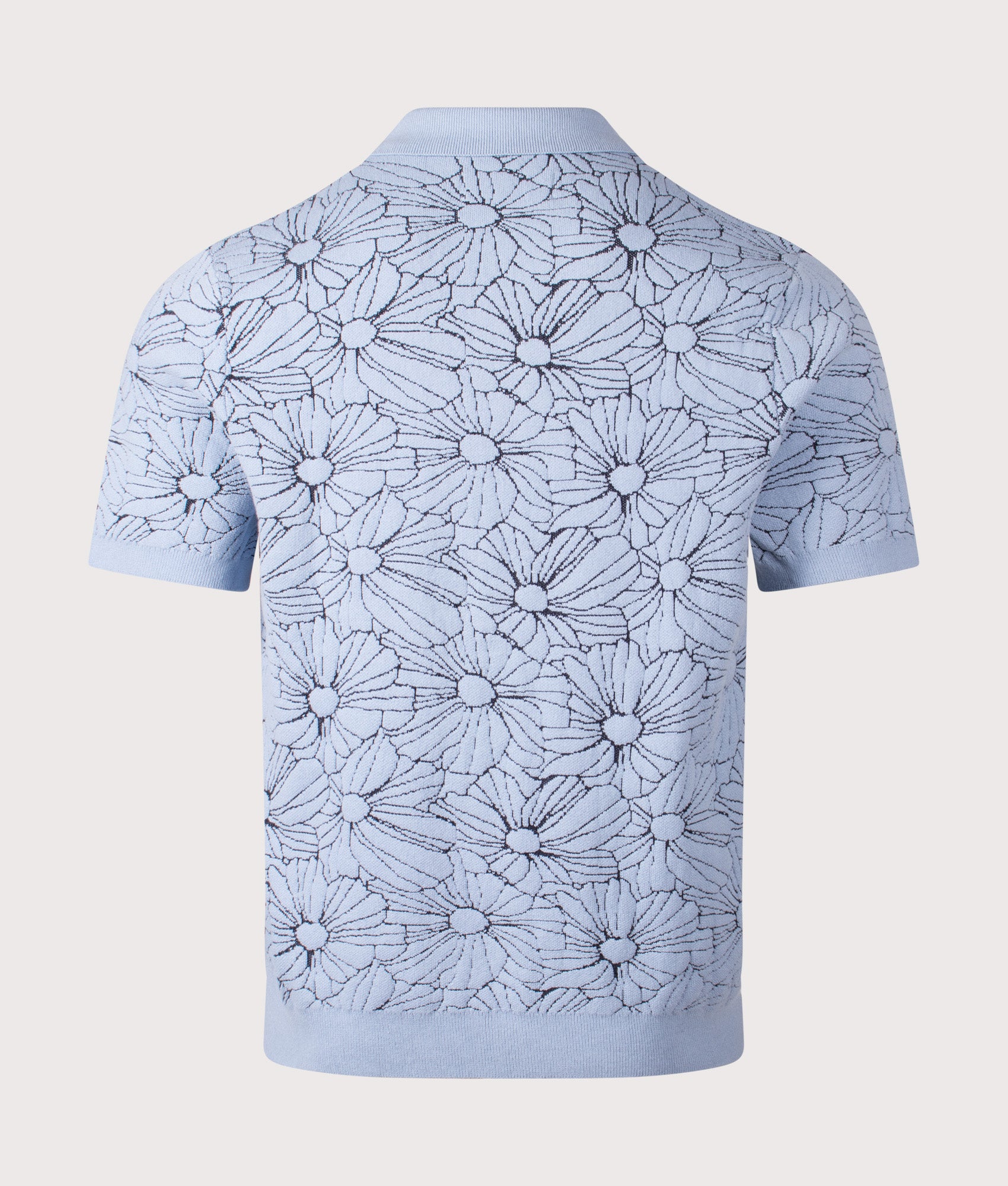 Wax london Tellaro Flower Jacquard Short Sleeve Shirt in Light Blue at EQVVS Menswear. Back shot.