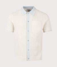 Belle Tipped Pointelle Short Sleeve Shirt: Ecru/Pale Blue 