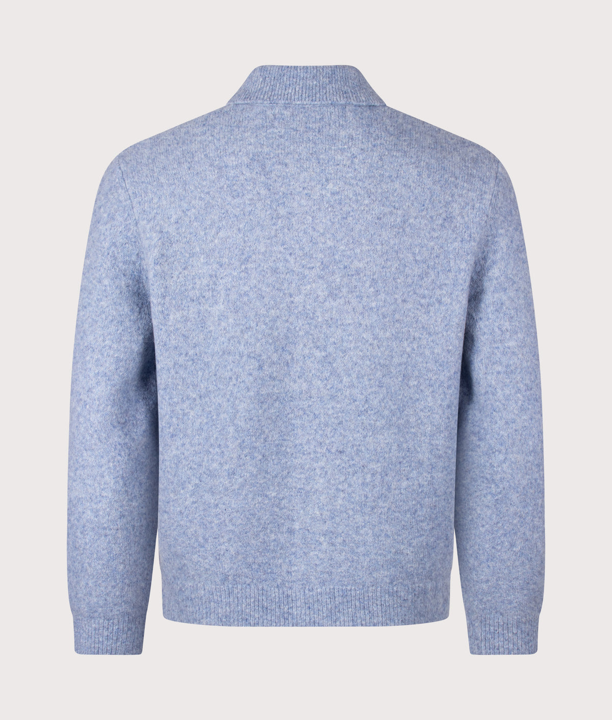 Wax London Tristan Button Down Knitted Polo in Pale Blue at EQVVS Menswear. Back shot.