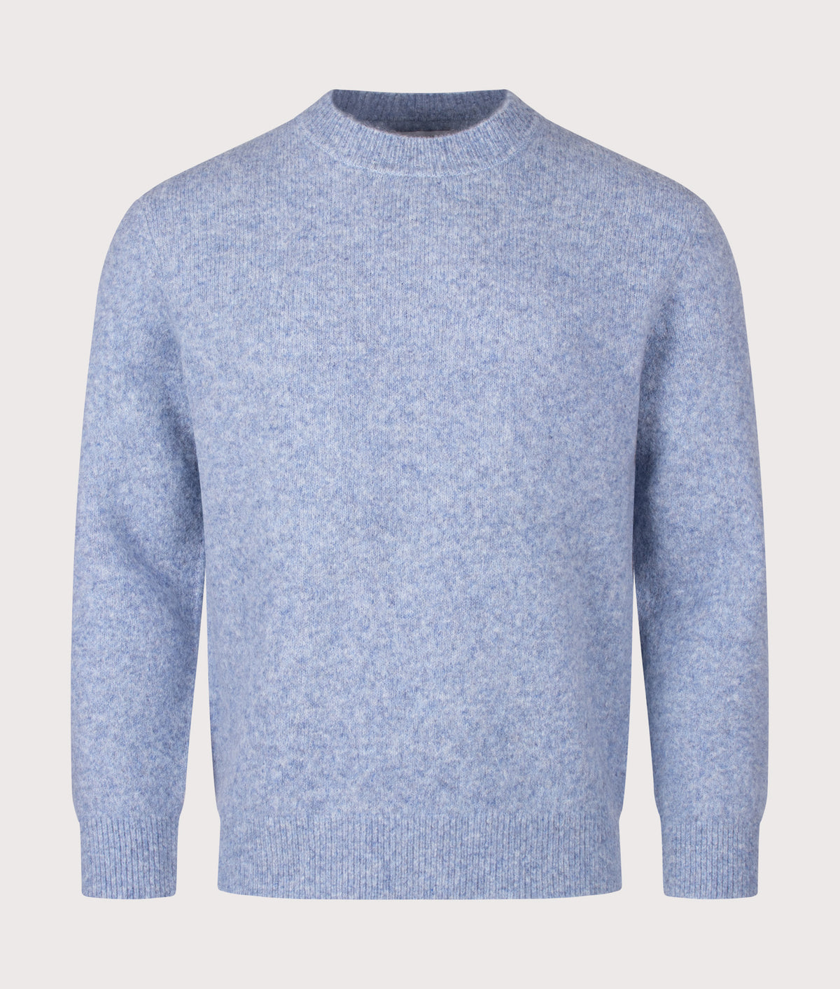 Wax London Relaxed Fit Wilde Crewneck Jumper in Pale Blue at EQVVS Menswear. Front shot.