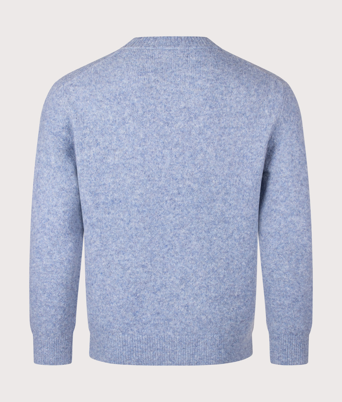 Wax London Relaxed Fit Wilde Crewneck Jumper in Pale Blue at EQVVS Menswear. Back shot.