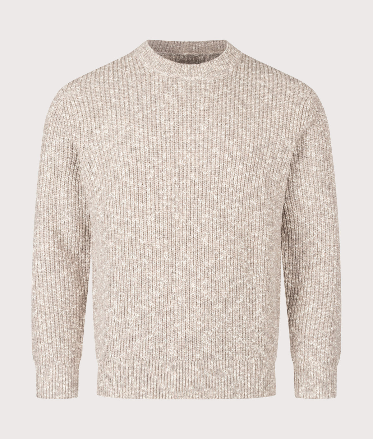Wax London Relaxed Fit Wilde Rib Fleck Crewneck Jumper in Natural at EQVVS Menswear. Front shot.