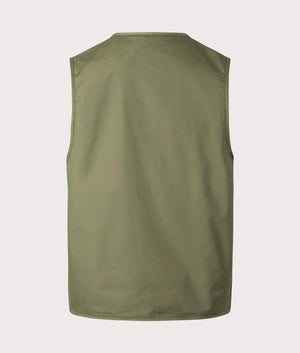 Parachute Liner Gilet in Olive by Universal Works. EQVVS back angle shot.