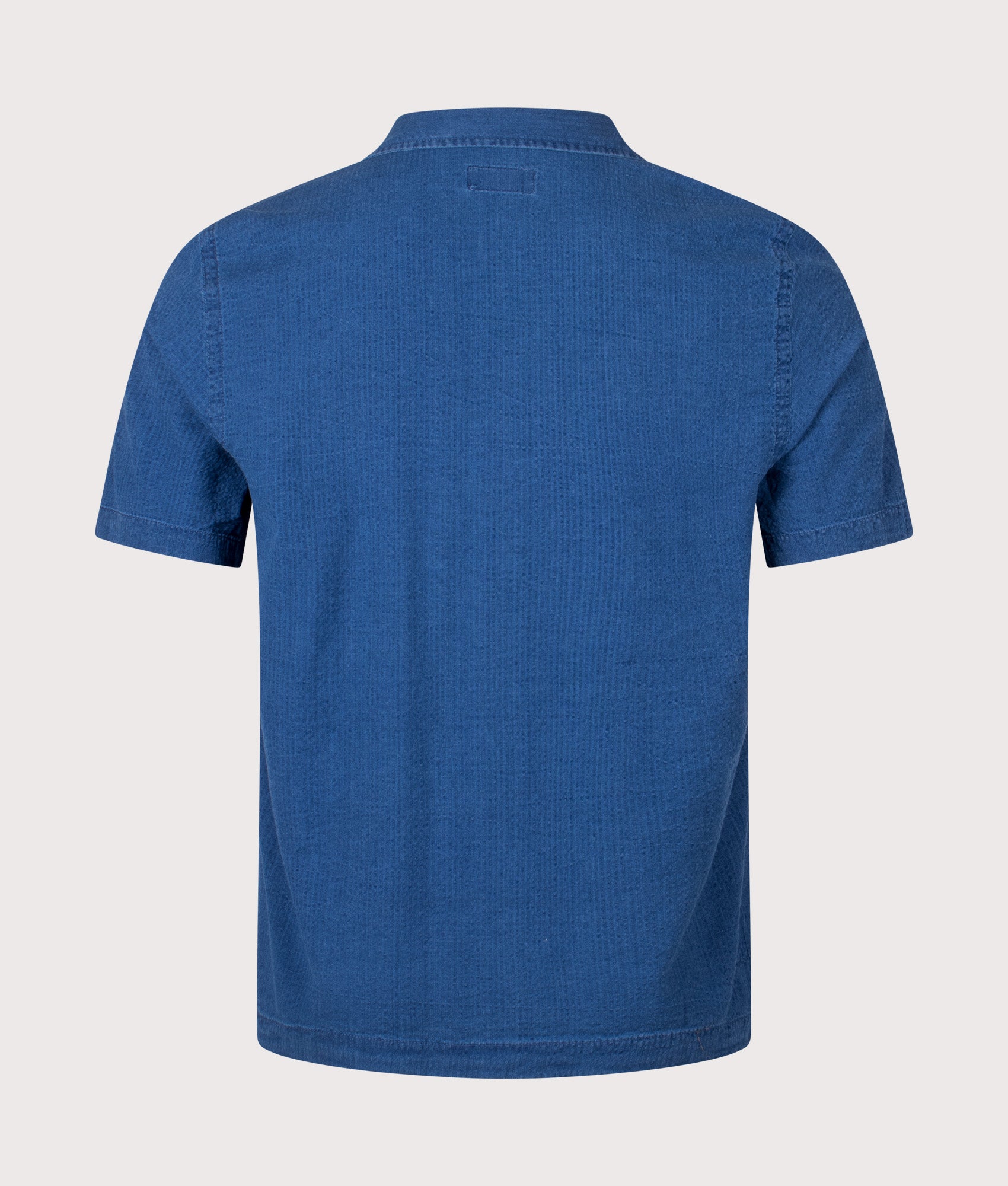 Road Shirt in Washed Indigo by Universal Works. EQVVS Back Angle Shot.