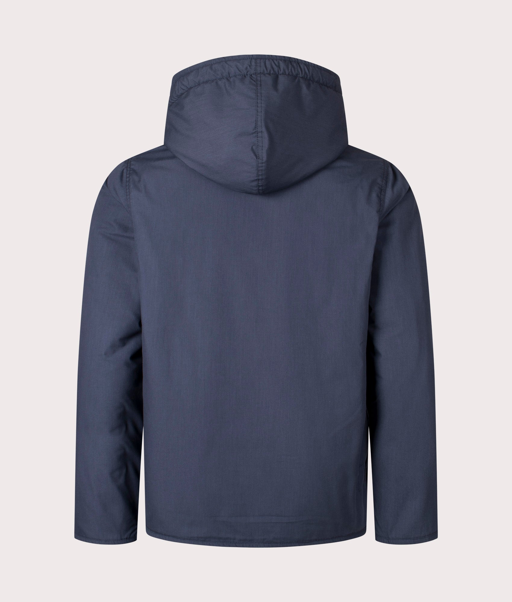 Universal Works Reversible Simple Hooded Jacket in Navy and brown fleece. Back Shot at EQVVS