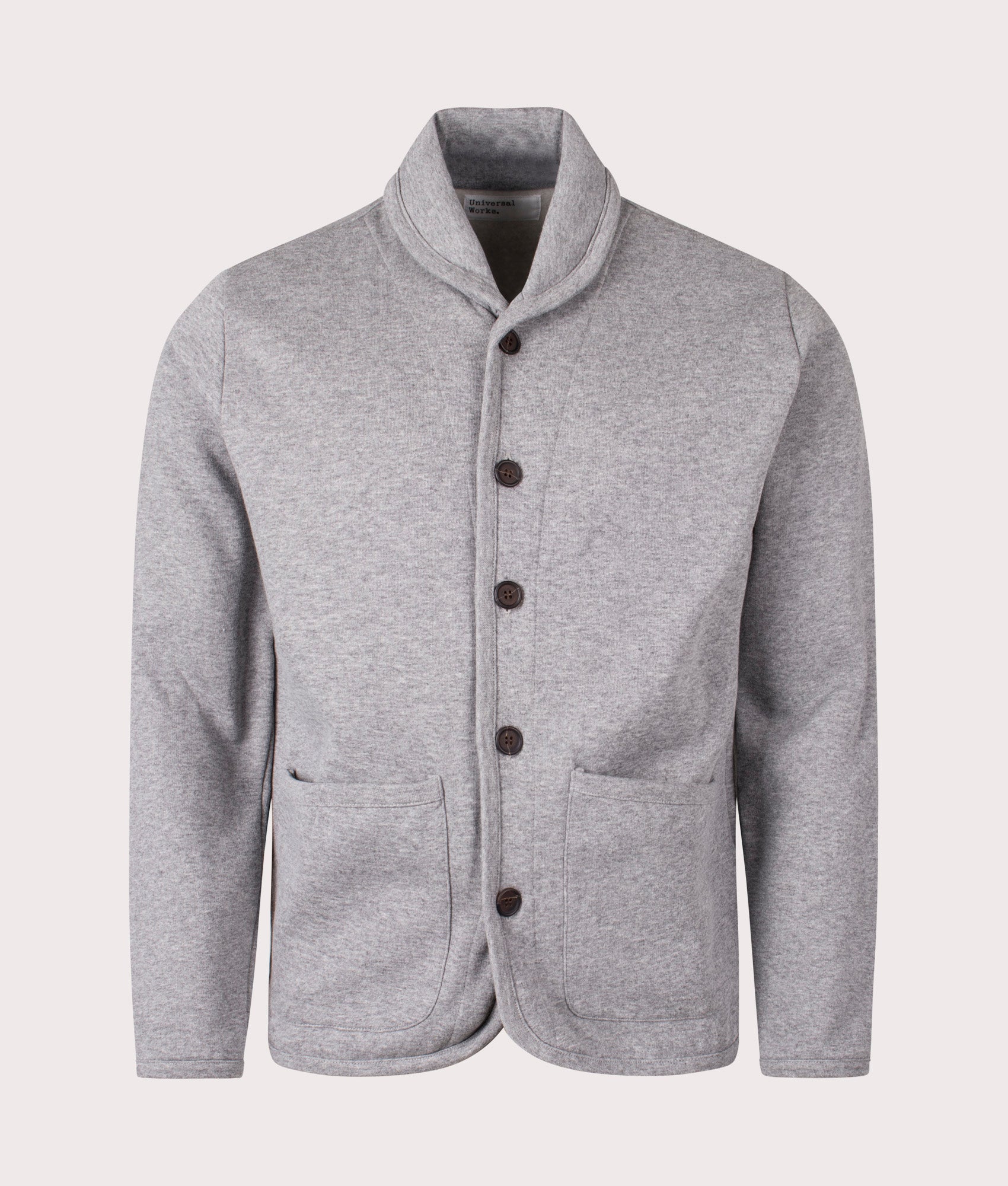 Lancaster Jacket in Grey Marl by Universal Works. shot at EQVVS. Front image.