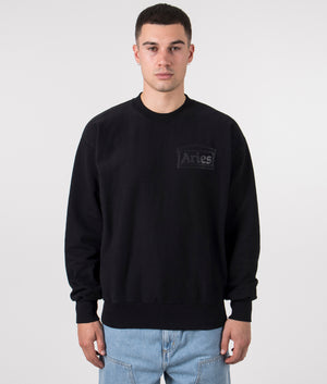 Aries Premium Temple Sweatshirt in Black at EQVVS Model Front Shot