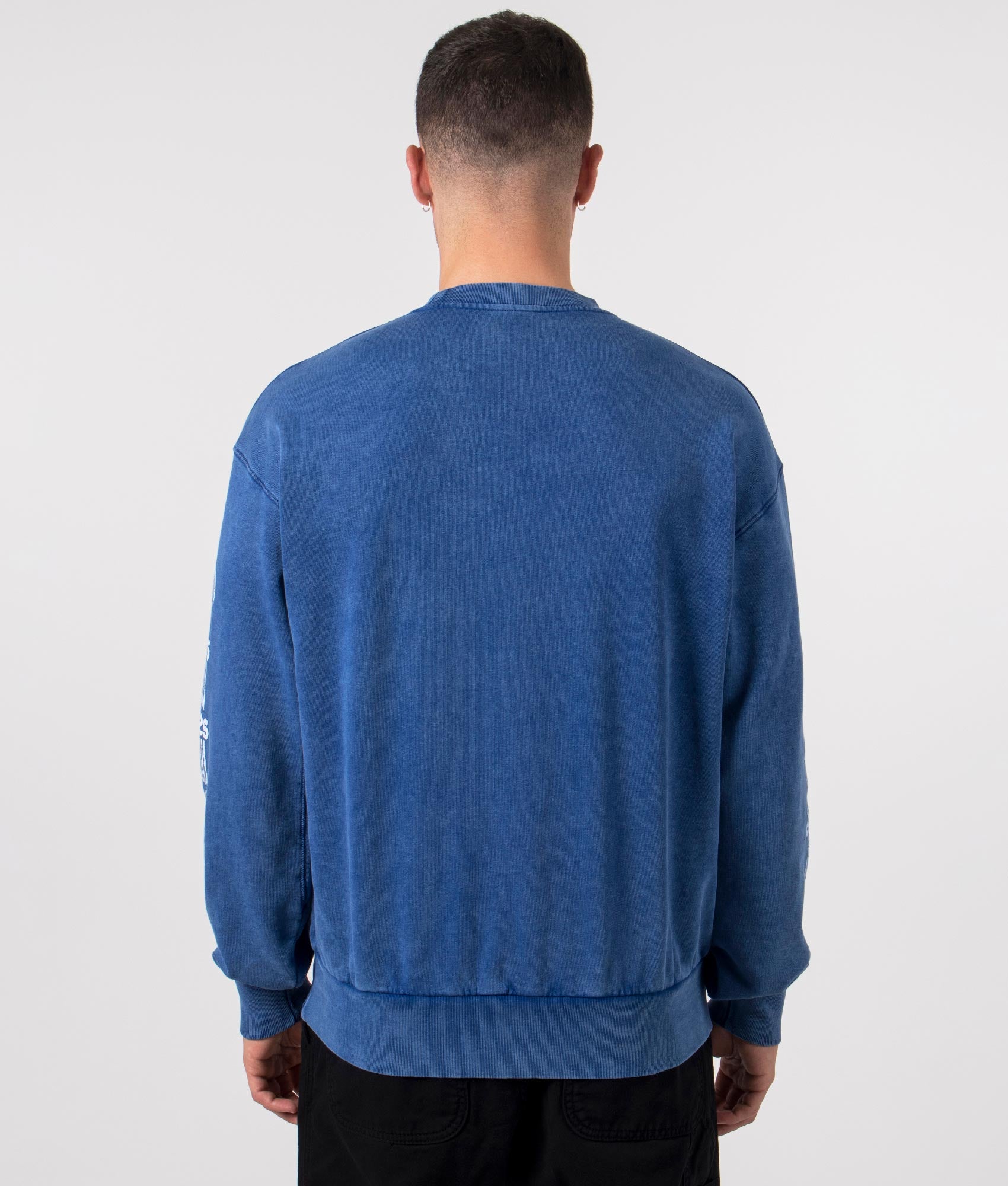Aries Aged Ancient Column Sweatshirt in Blue at EQVVS Model Back Shot