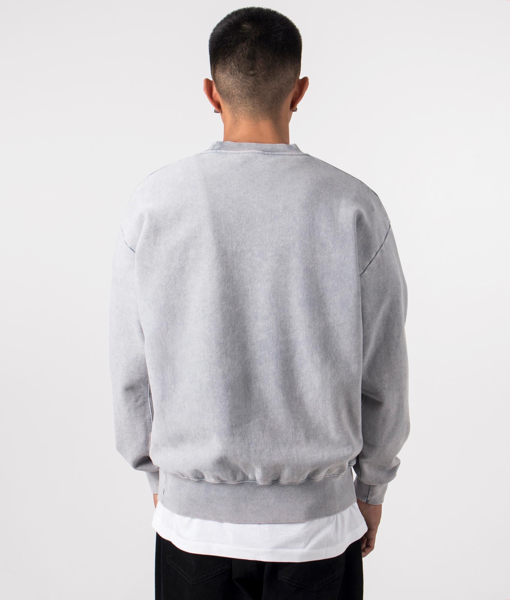 Premium Aged Temple Sweatshirt in Grey by Aries. EQVVS Menswear Back Model Shot. 