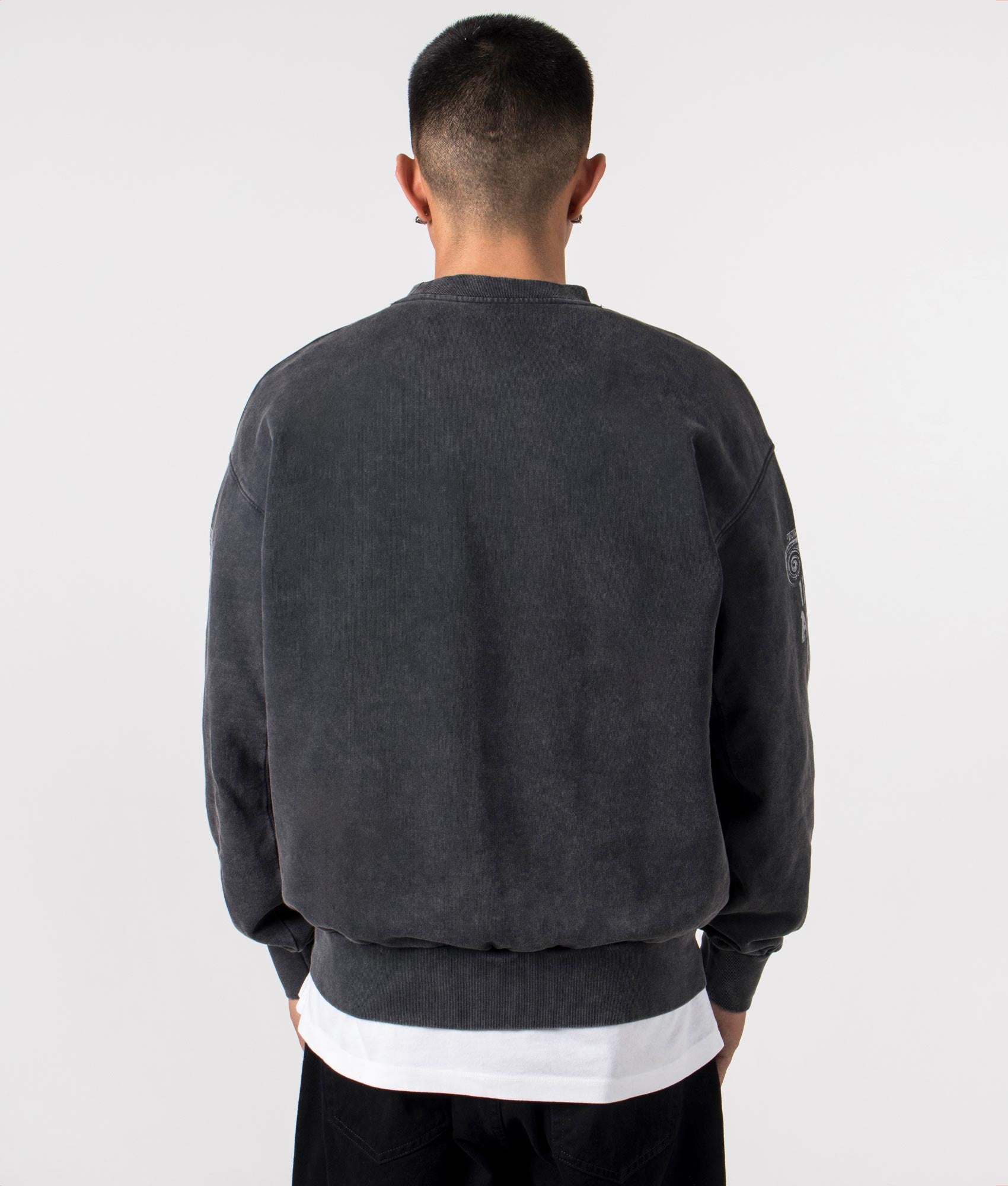 Aged Ancient Column Sweatshirt in Black by Aries. EQVVS Menswear Back  Model Shot. 