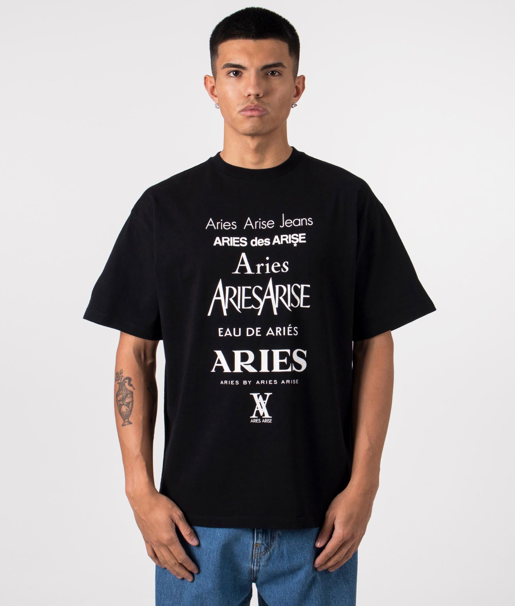 Perfume T-Shirt in Black by Aries EQVVS Menswear Front Model Shot.