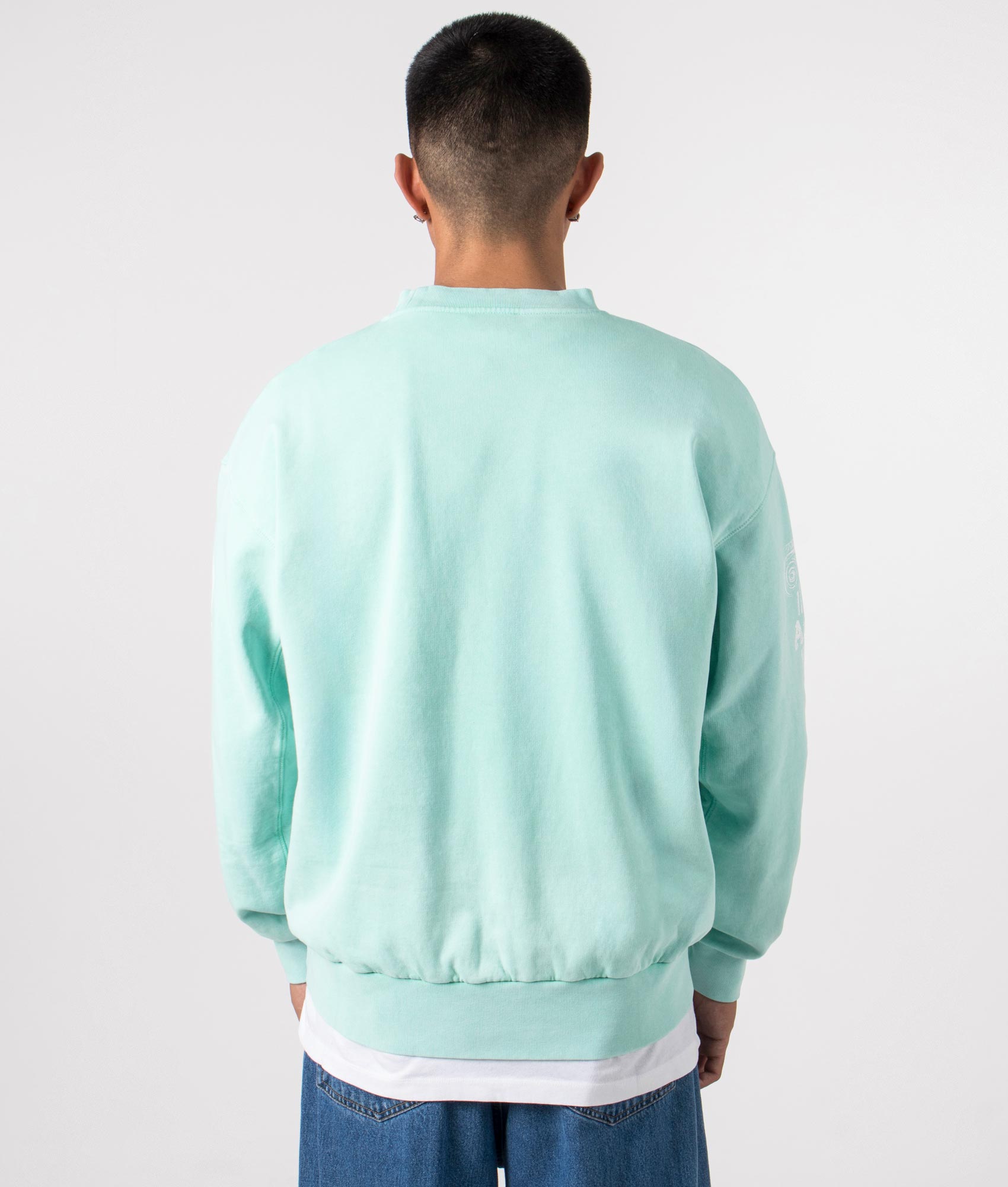 Aged Ancient Column Sweatshirt in Aqua by Aries. EQVVS Menswear Back Model Shot.