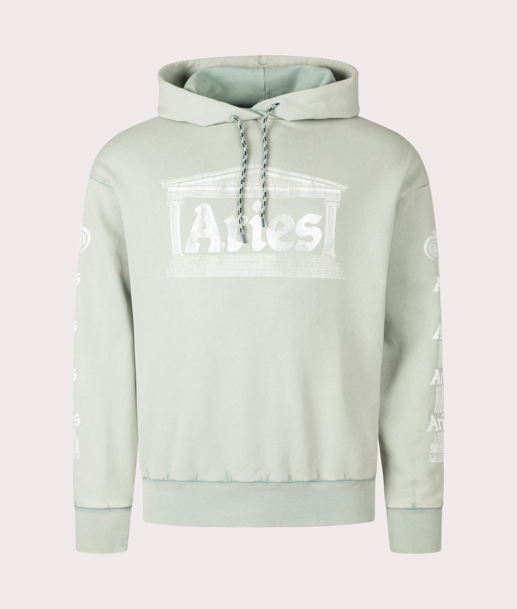 Aries Aged Ancient Column Hoodie in Green at EQVVS. Front Shot.