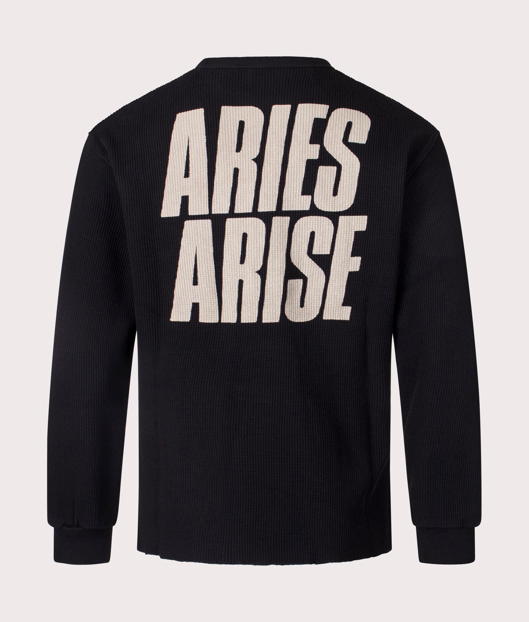 Aries Peace Press Gothic Waffle Long Sleeve T-Shirt in Black. Back Shot at EQVVS.