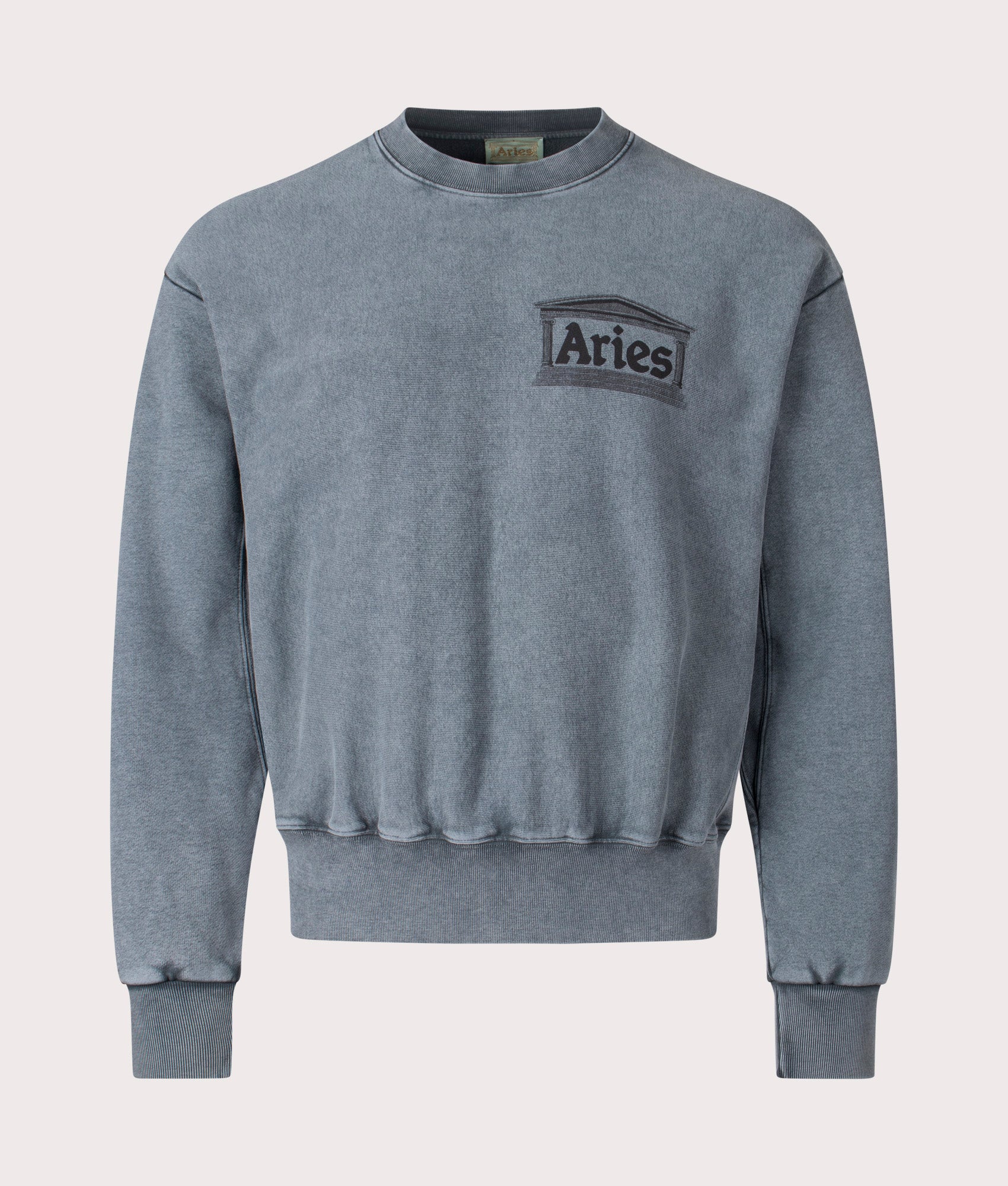 Aries Premium Aged Temple Sweatshirt in Dark Green at EQVVS. Front Shot.