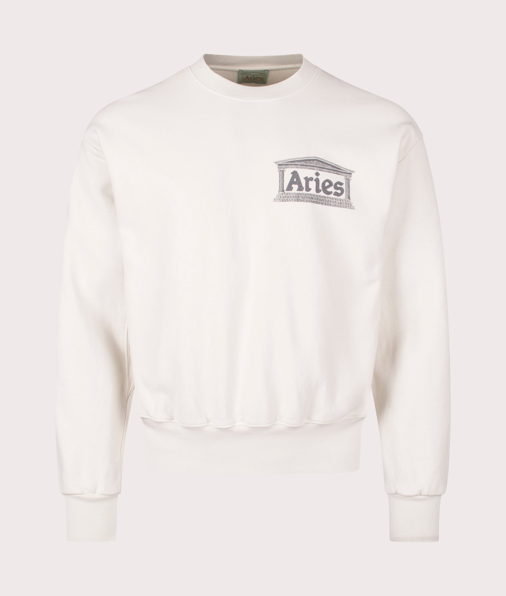 Aries Premium Aged Temple Sweatshirt in off white at EQVVS. Front Shot.