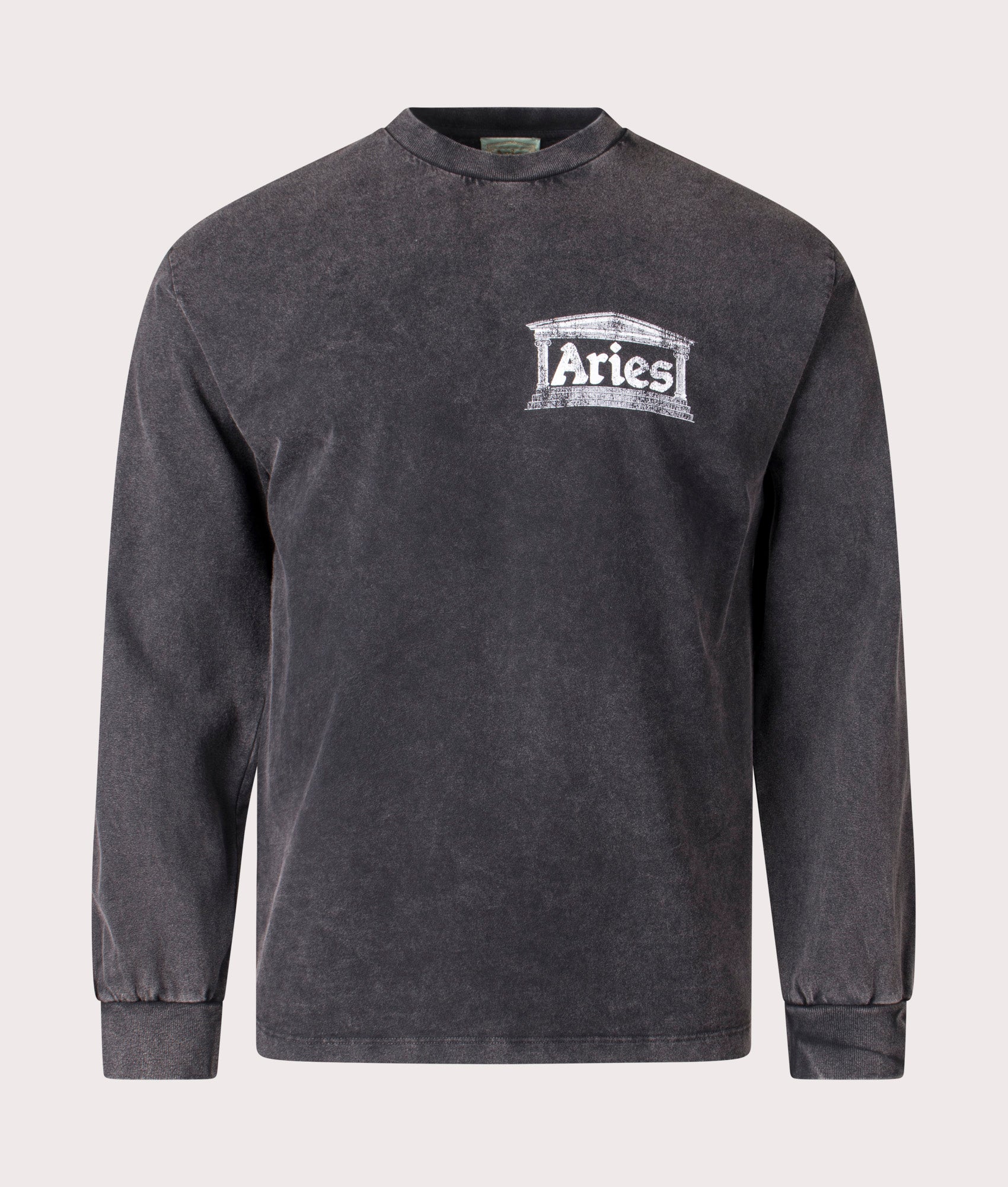 Aries Aged Ancient Temple Long Sleeve T-Shirt in Black at EQVVS. Front Shot.