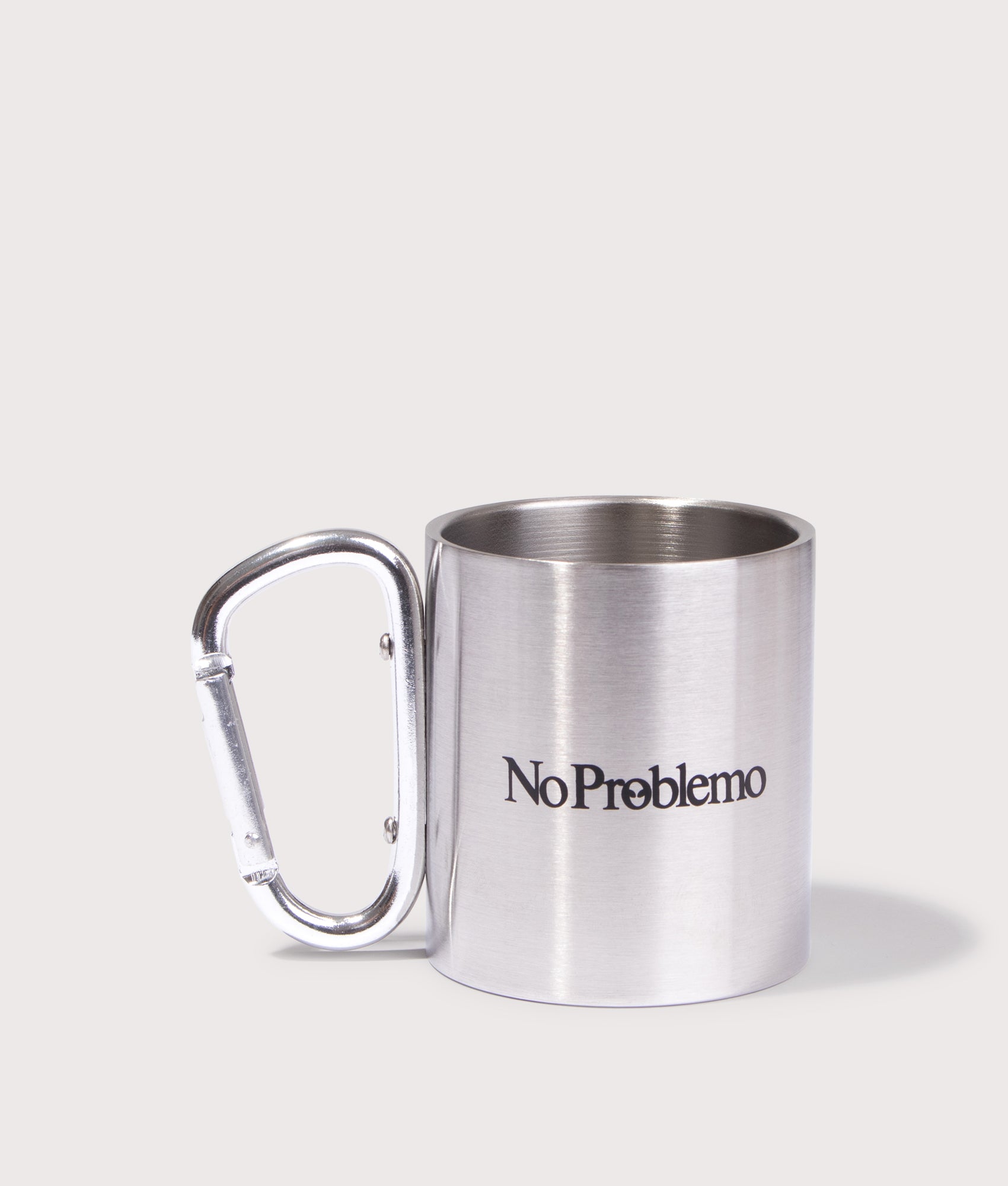 No Problemo Carabiner Mug in Silver . Stainless steel | No Problemo | Shot at EQVVS | Back shot 