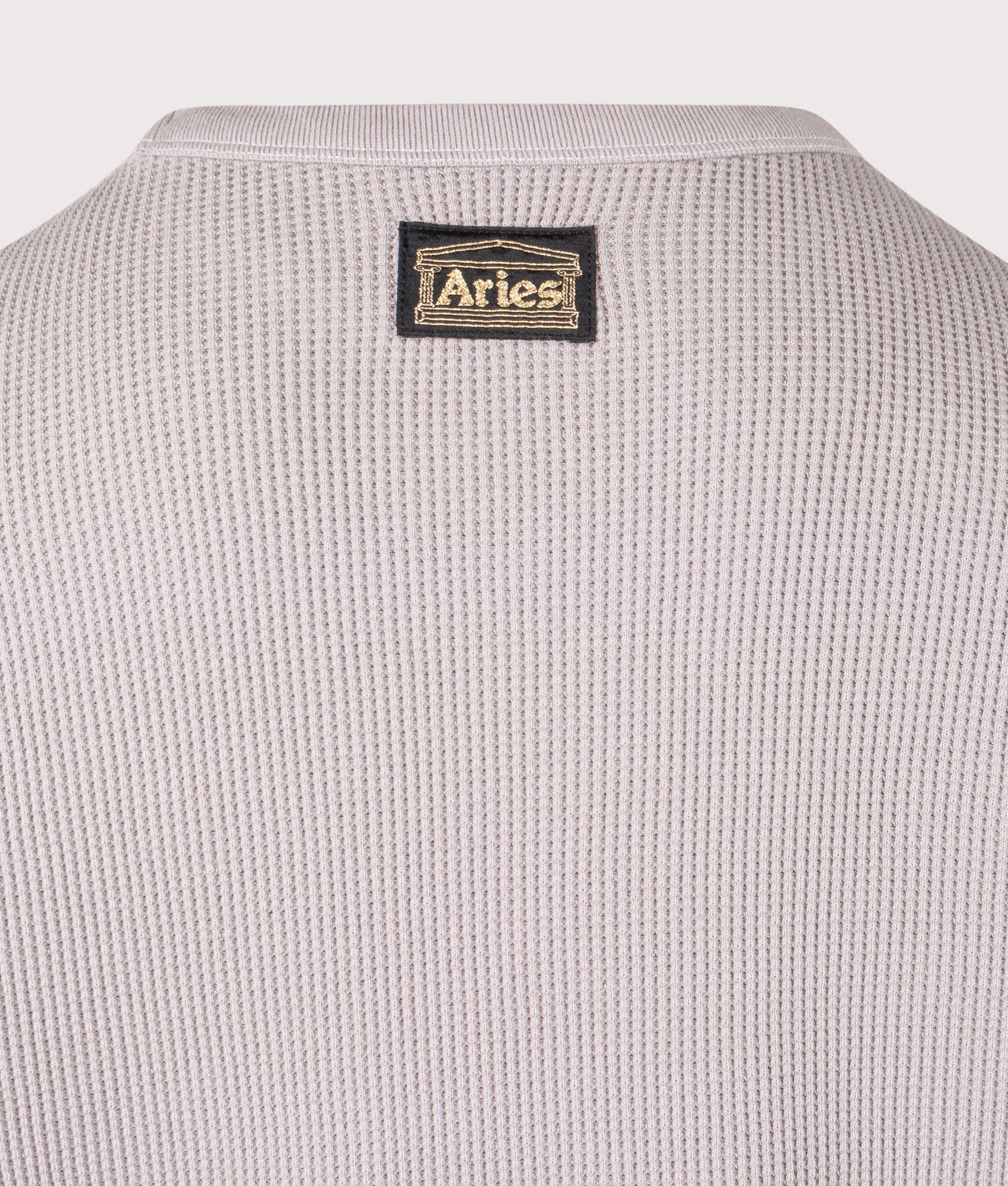 Reversible Temple Waffle Long Sleeve T-Shirt in Grey | 100% Cotton | Aries | EQVVS | Back detail shot 
