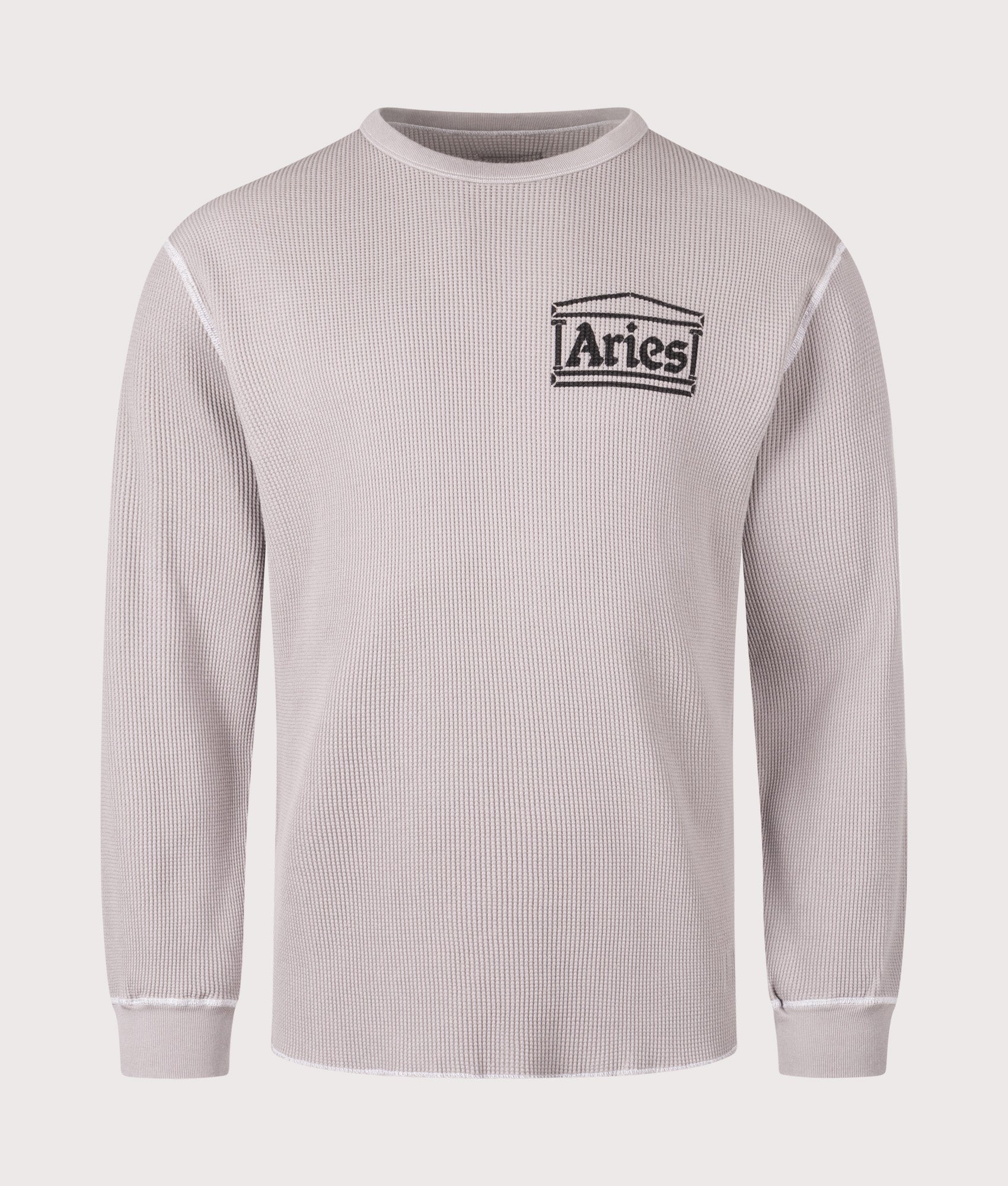 Reversible Temple Waffle Long Sleeve T-Shirt in Grey | 100% Cotton | Aries | EQVVS | Front shot 