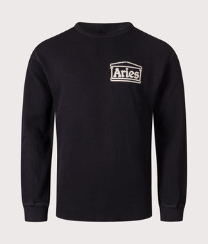 Reversible Temple Waffle Long Sleeve T-Shirt in Black | 100% Cotton | Aries | EQVVS | Front shot 