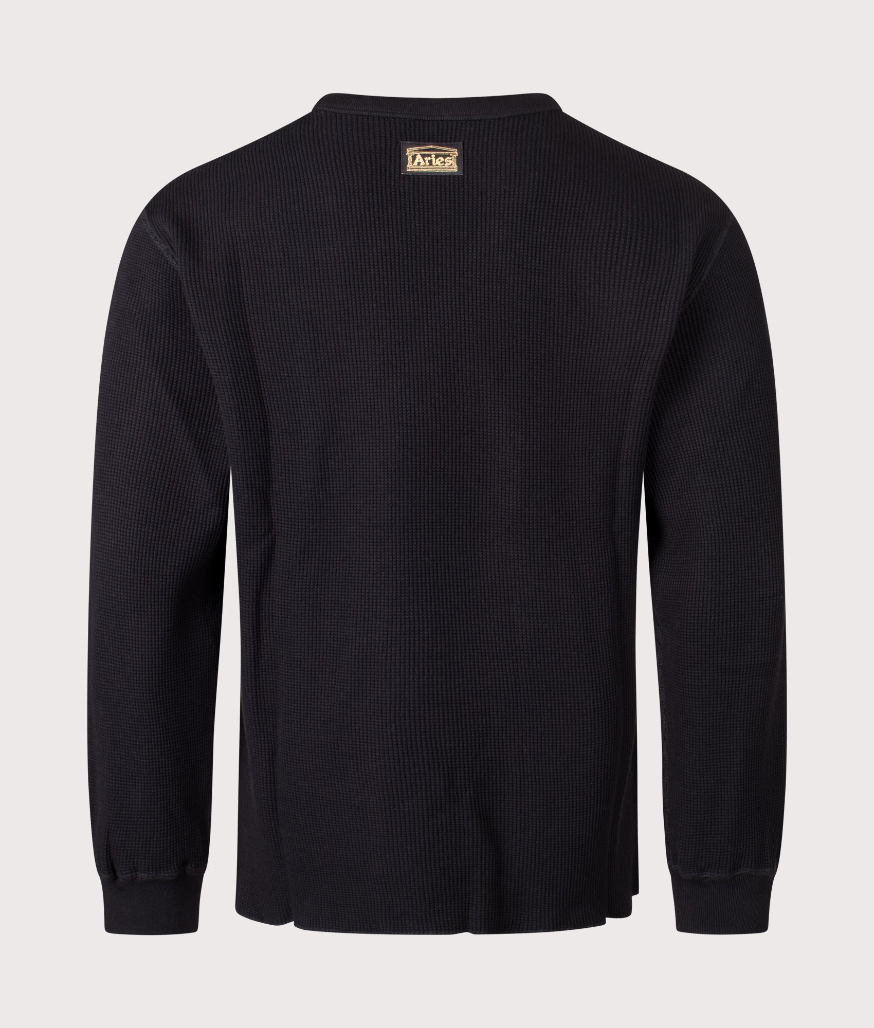 Reversible Temple Waffle Long Sleeve T-Shirt in Black | 100% Cotton | Aries | EQVVS | Back shot