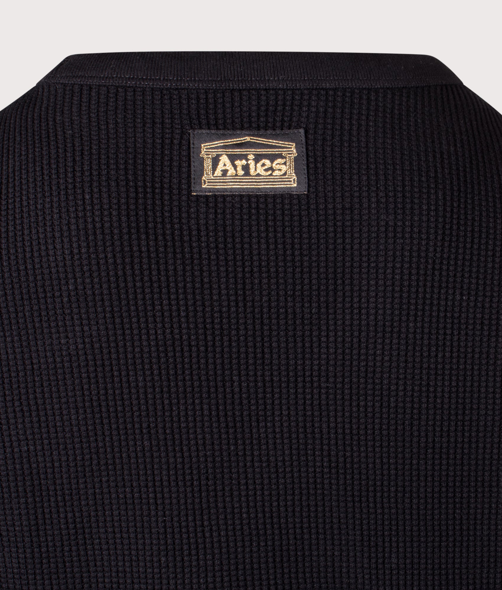 Reversible Temple Waffle Long Sleeve T-Shirt in Black | 100% Cotton | Aries | EQVVS | Back detail shot 