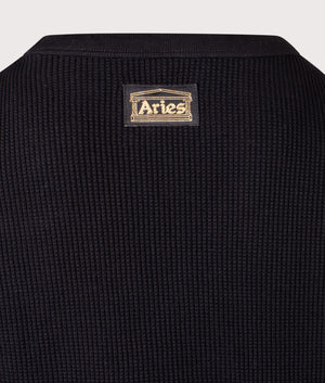 Reversible Temple Waffle Long Sleeve T-Shirt in Black | 100% Cotton | Aries | EQVVS | Back detail shot 