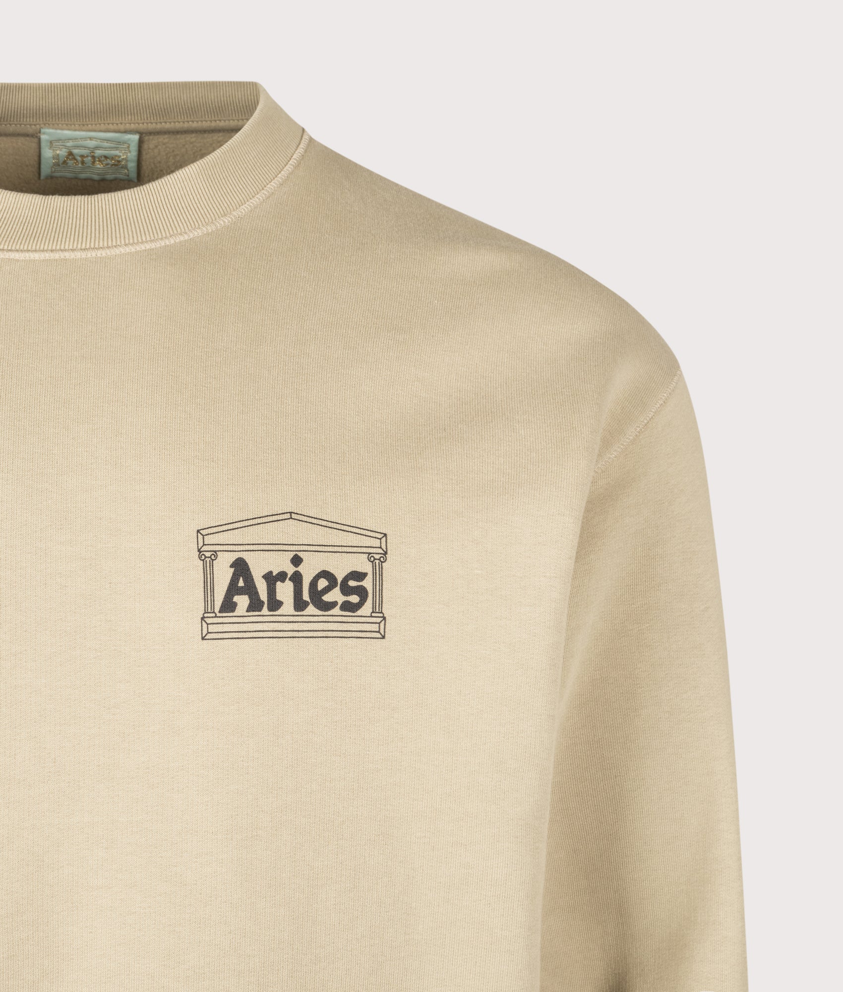 Mini Temple Sweatshirt in Khaki | 100% Cotton | Aries | EQVVS | Front detail shot 