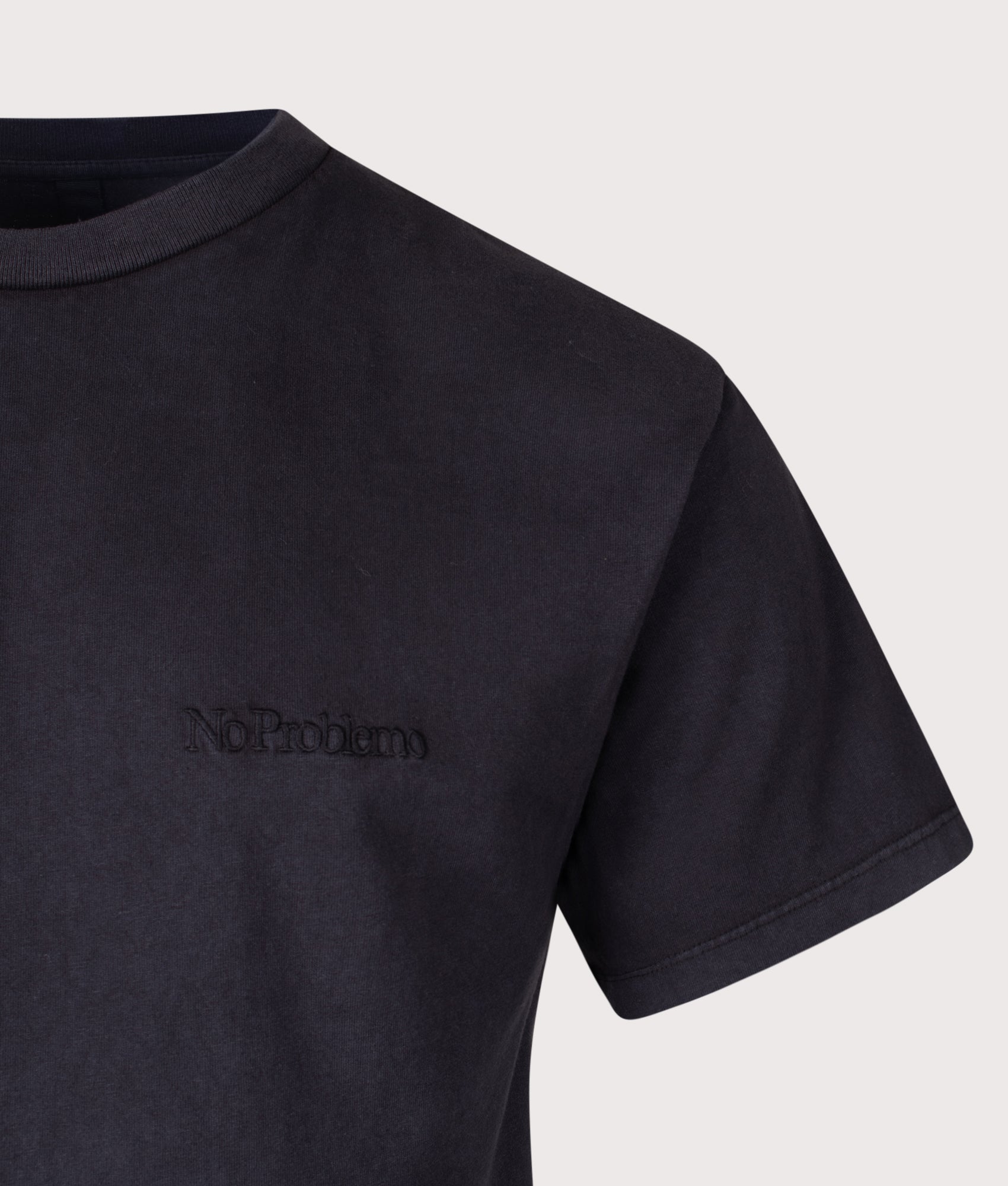 No Problemo Faded Mini Problemo T-Shirt in Black at EQVVS Menswear. Detail shot.