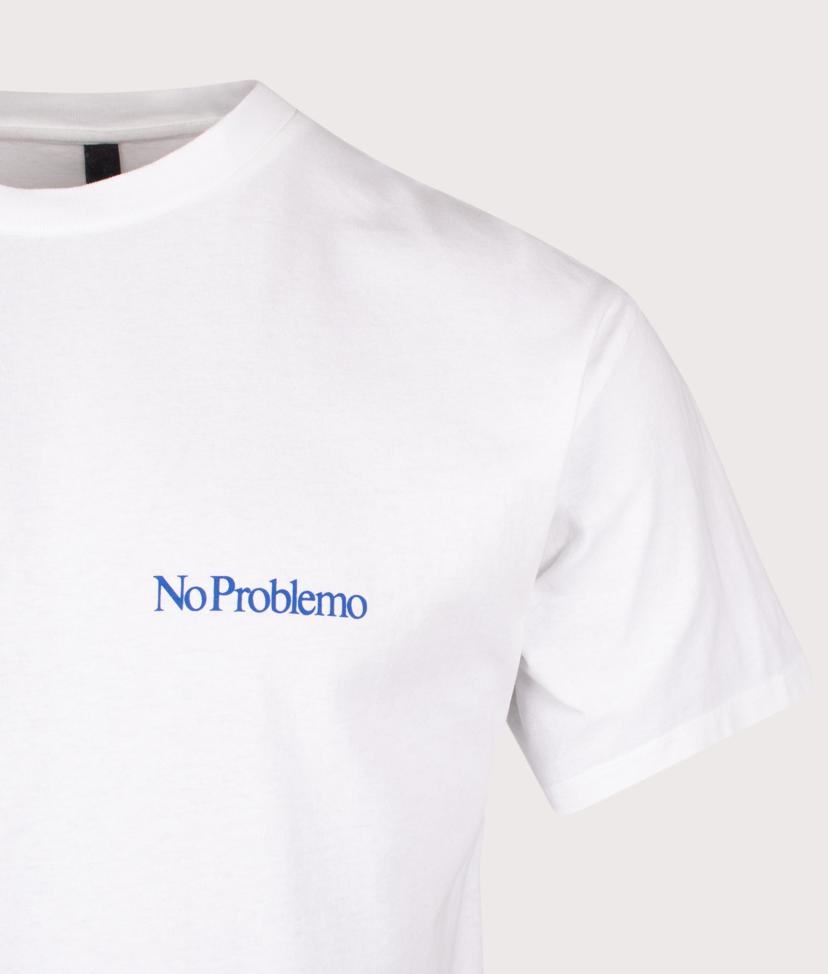 No Problemo Mini Problemo T-Shirt in White at EQVVS Menswear. Detail shot.