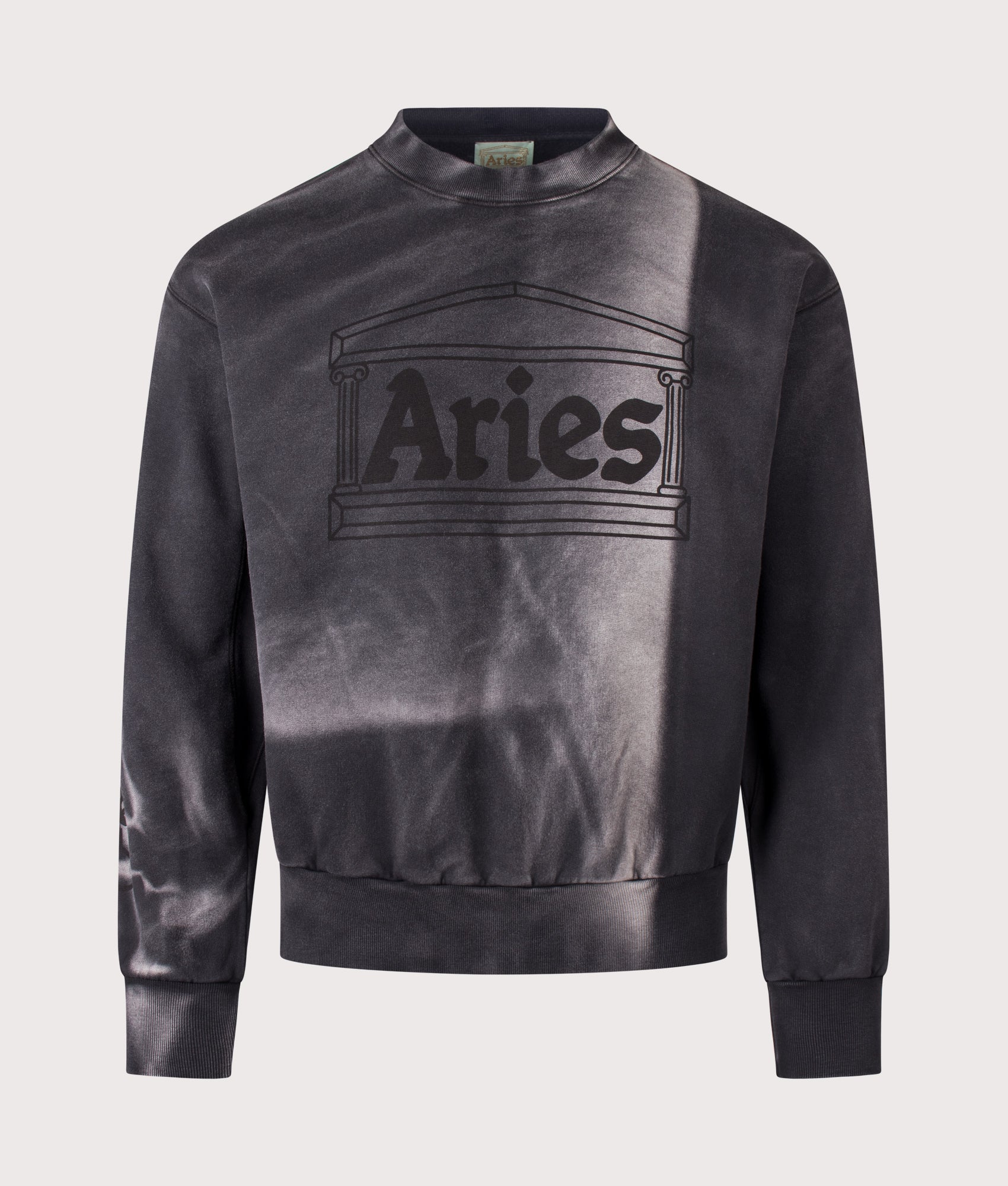 Aries Sunbleached Column Sweatshirt in Black at EQVVS Menswear. Front shot.