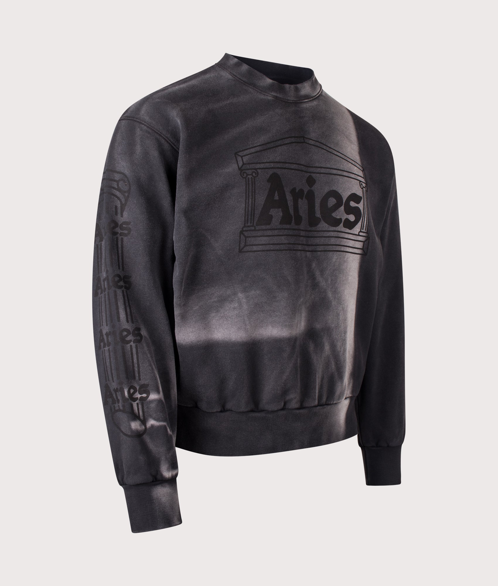 Aries Sunbleached Column Sweatshirt in Black at EQVVS Menswear. Second angle shot.