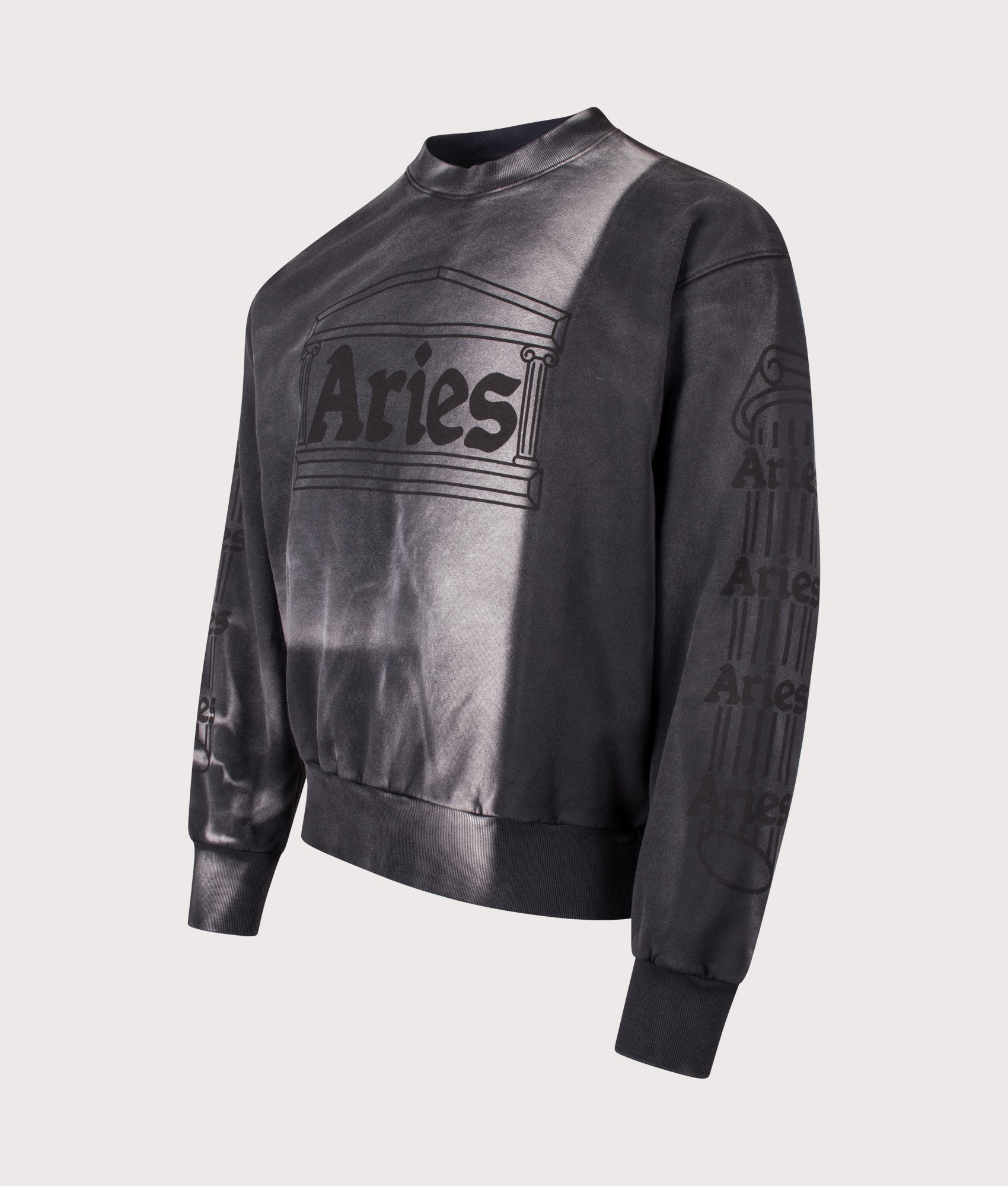 Aries Sunbleached Column Sweatshirt in Black at EQVVS Menswear. Angled front shot.