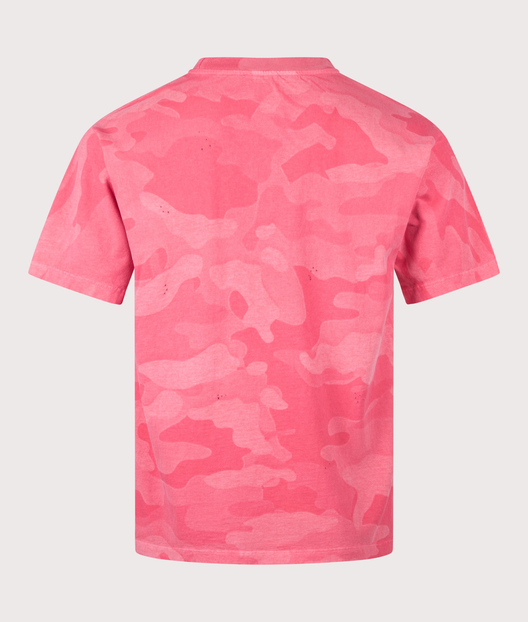 Aries Aged Camo T-Shirt in Pink at EQVVS Menswear. Back shot.