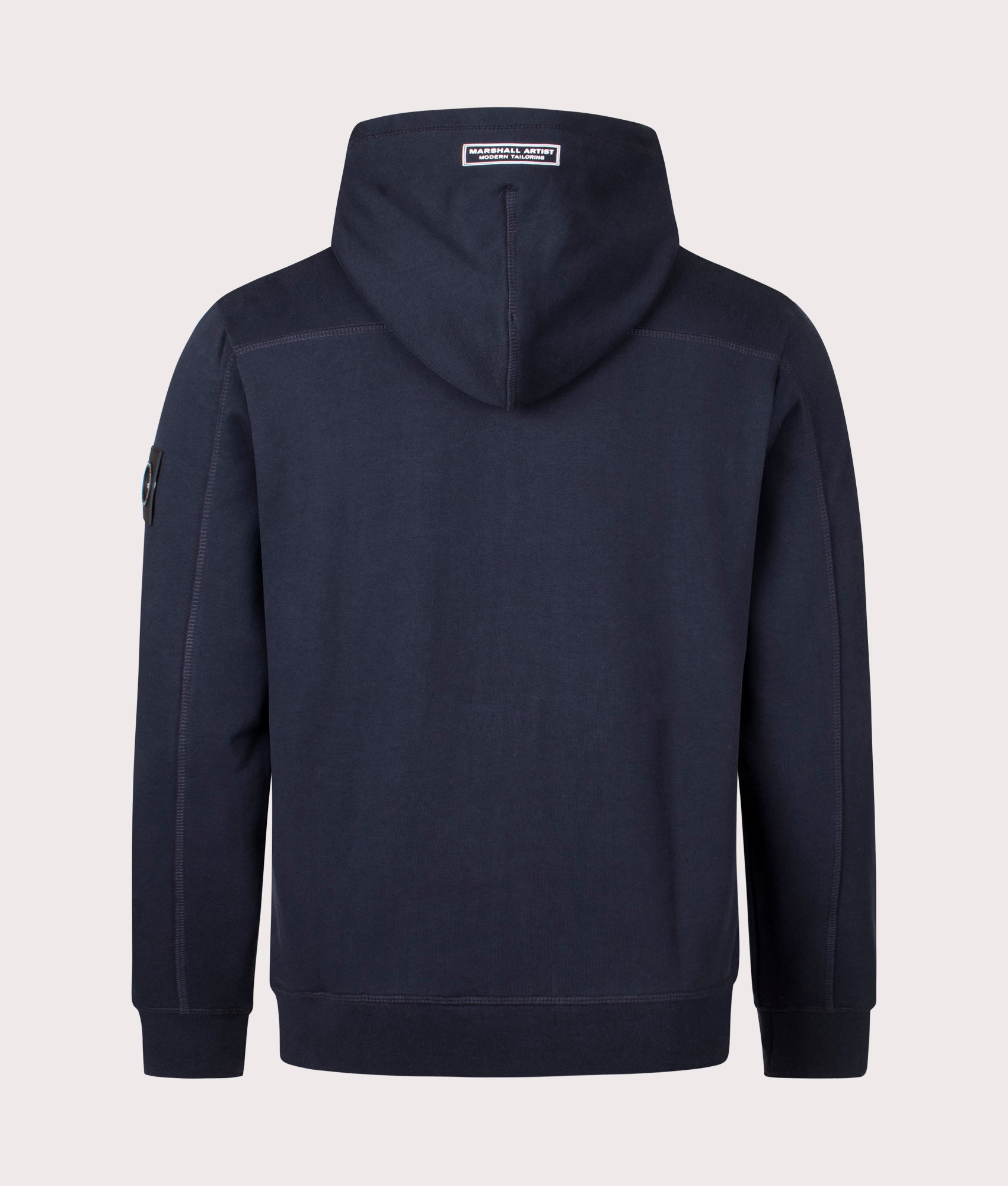 Siren Zip Through Hoodie in Navy by Marshall Artist. EQVVS Back Angle Shot.