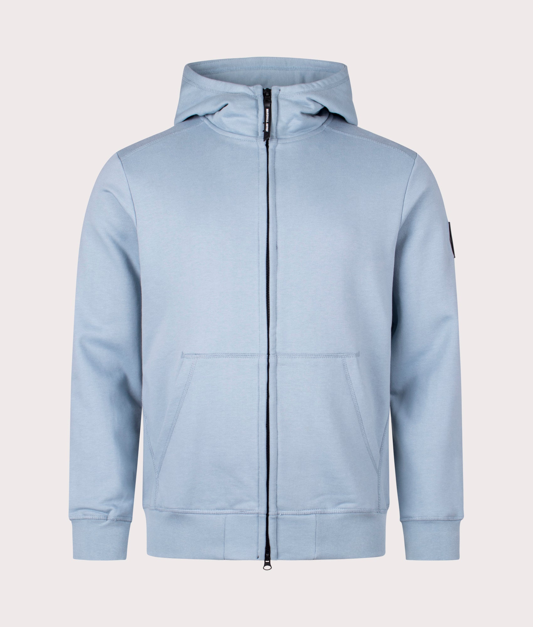Siren Zip Through Hoodie in Dusk Blue by Marshall Artist. Front angle shot at EQVVS.