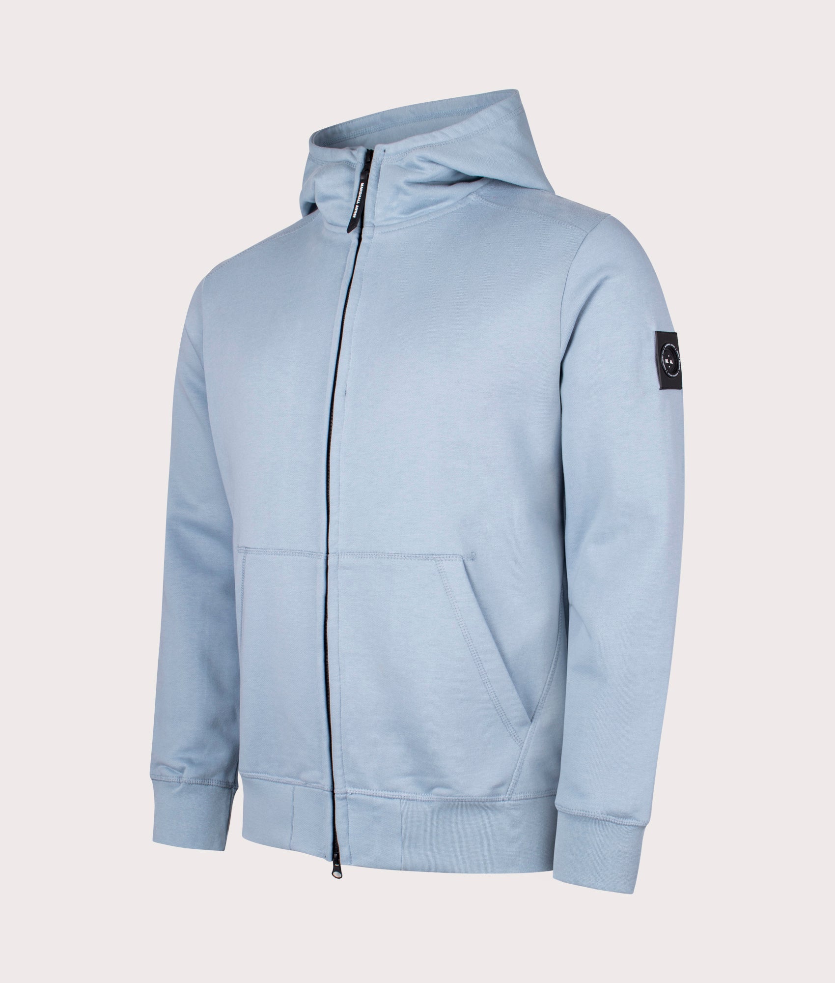 Siren Zip Through Hoodie in Dusk Blue by Marshall Artist. Side angle shot at EQVVS.