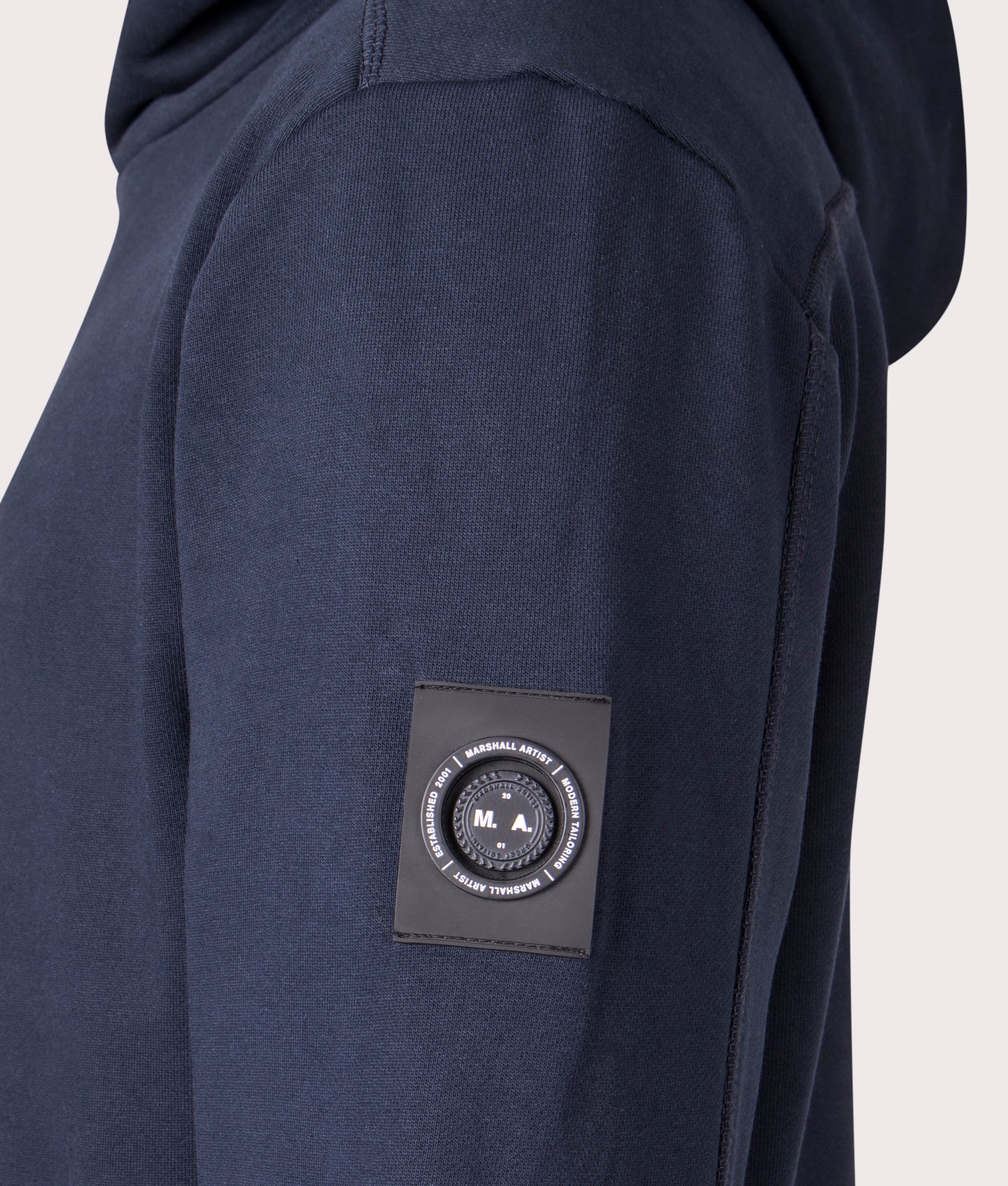 Marshall Artist Siren Overhead Hoodie in Navy, 100% Cotton Detail Shot at EQVVS