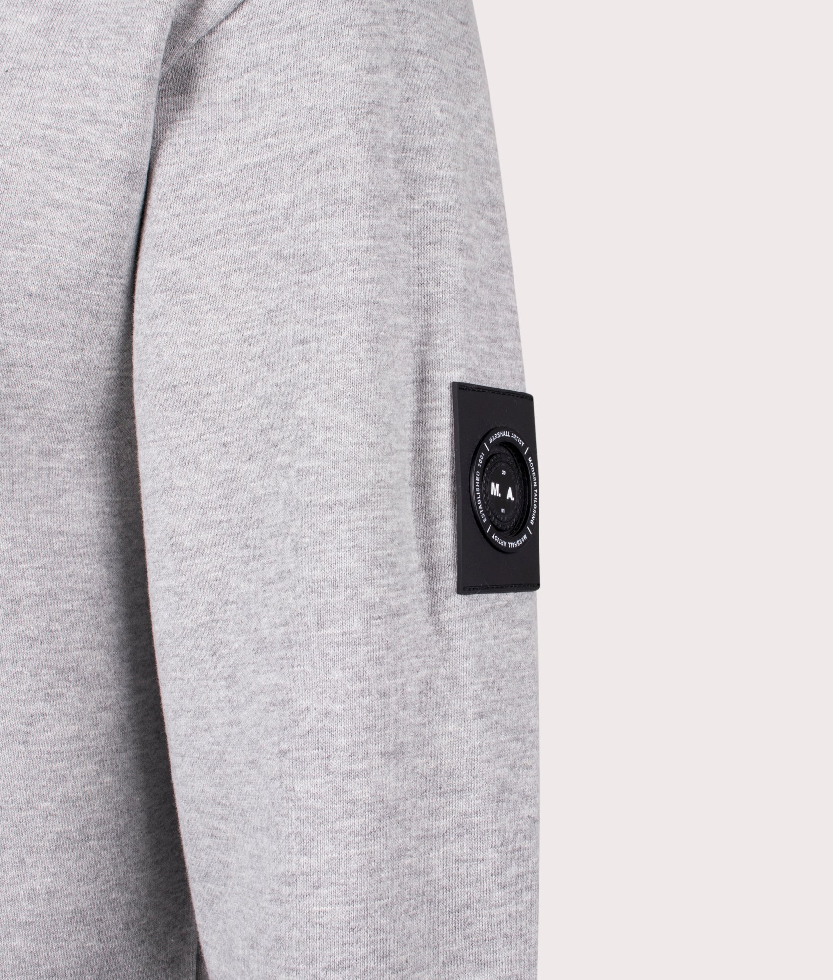 Marshall Artist Siren Overhead Hoodie in 004 grey marl arm detail shot at EQVVS