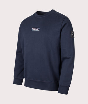 Marshal Artist Siren Crew Sweatshirt in Navy. 100% Cotton. At EQVVS Menswear. Front Left Angle Shot