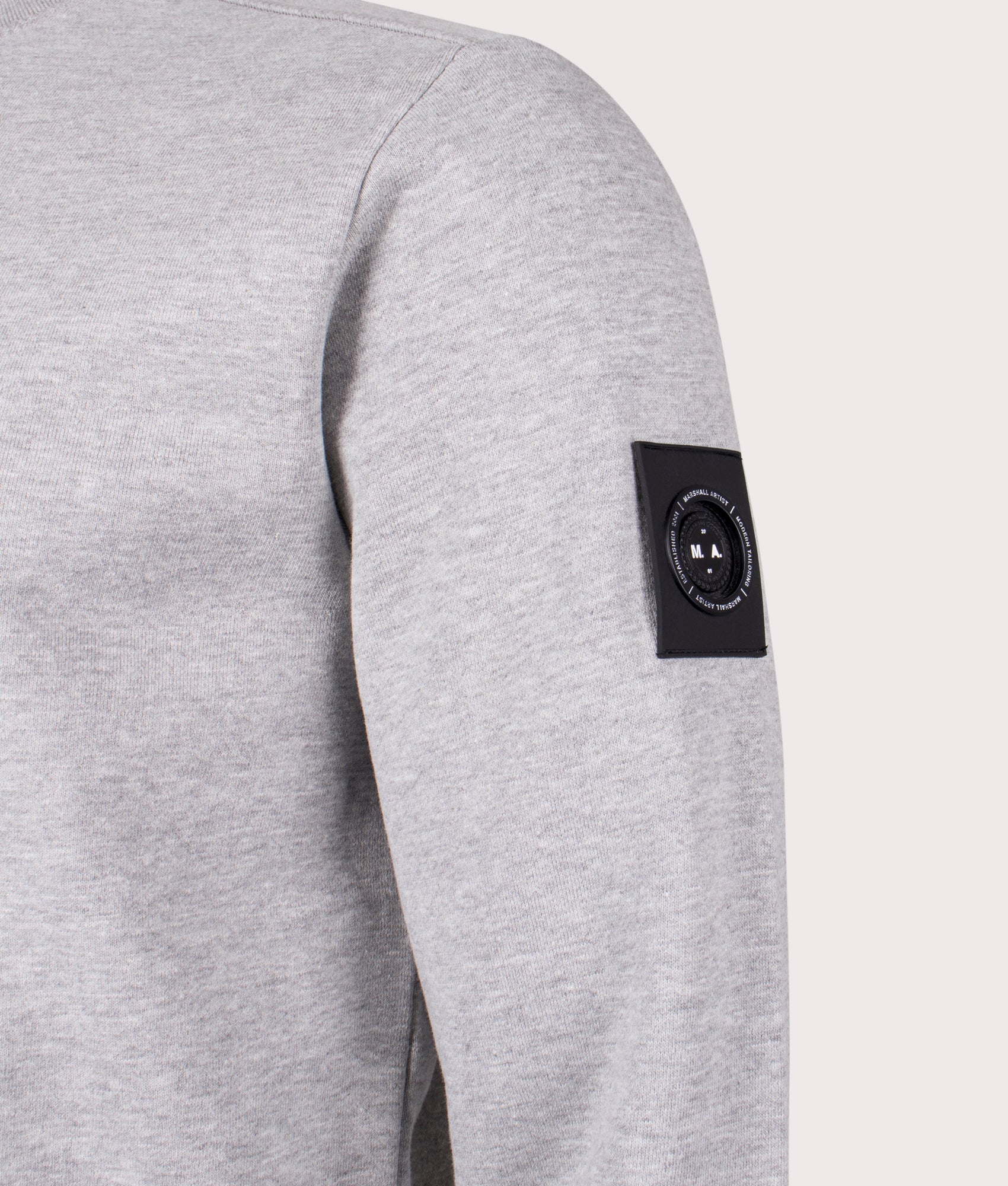 Marshall artist Siren Crew Sweatshirt in 004 grey marl arm detail shot at EQVVS