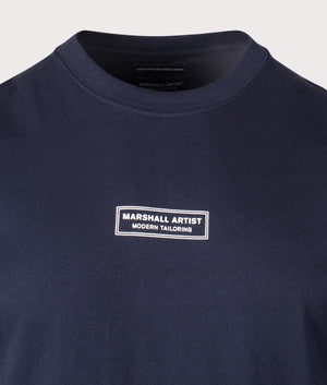 Injection T-Shirt in Navy by Marshall Artist. EQVVS Detail Shot.