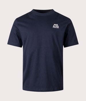 Marshall Artist Mountain Tailoring T-Shirt in Navy with White Back Print, 100% Cotton Front Shot at EQVVS