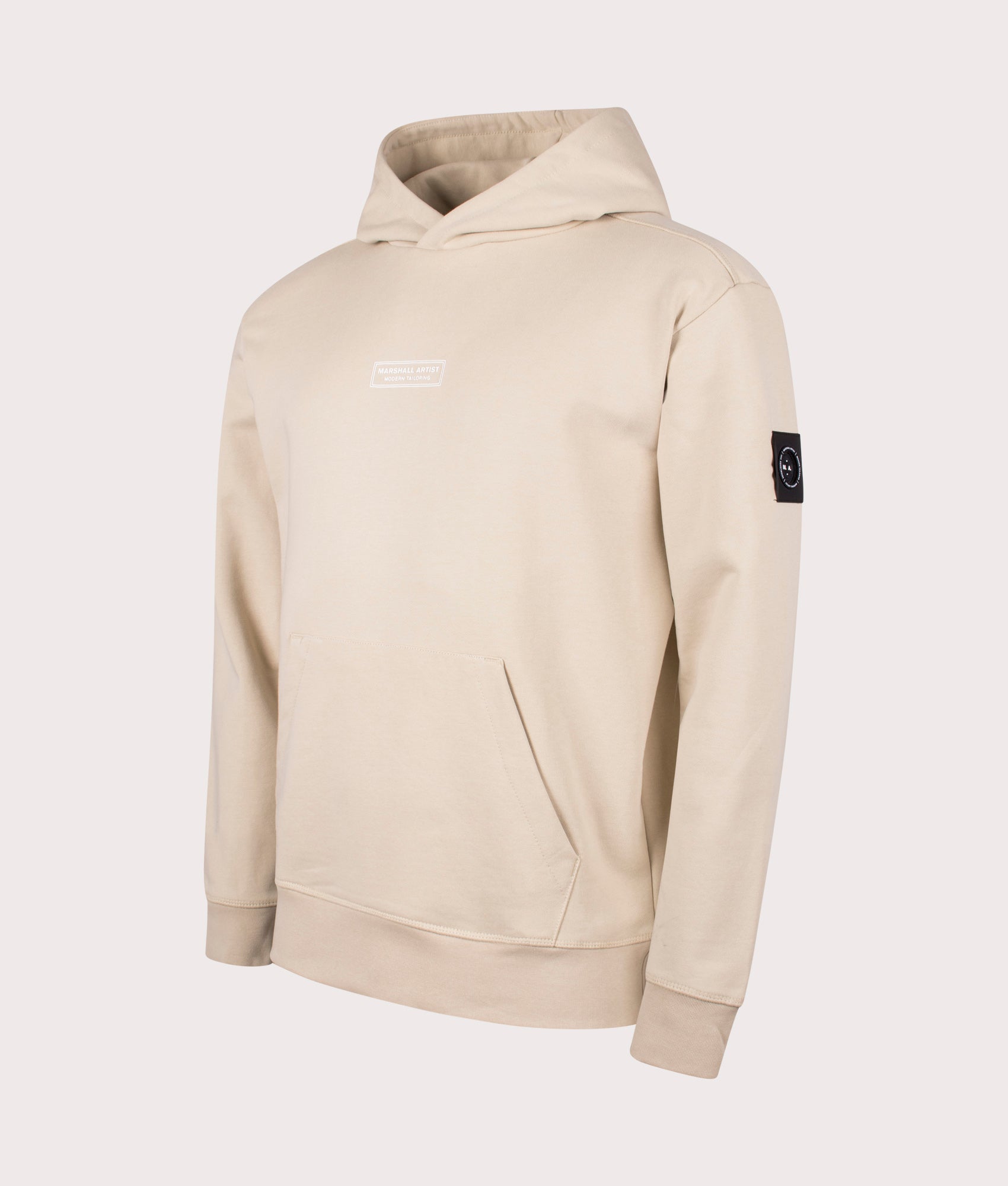 Marshall Artist Siren Overhead Hoodie in 010 sandstone 100% cotton side front shot at EQVVS