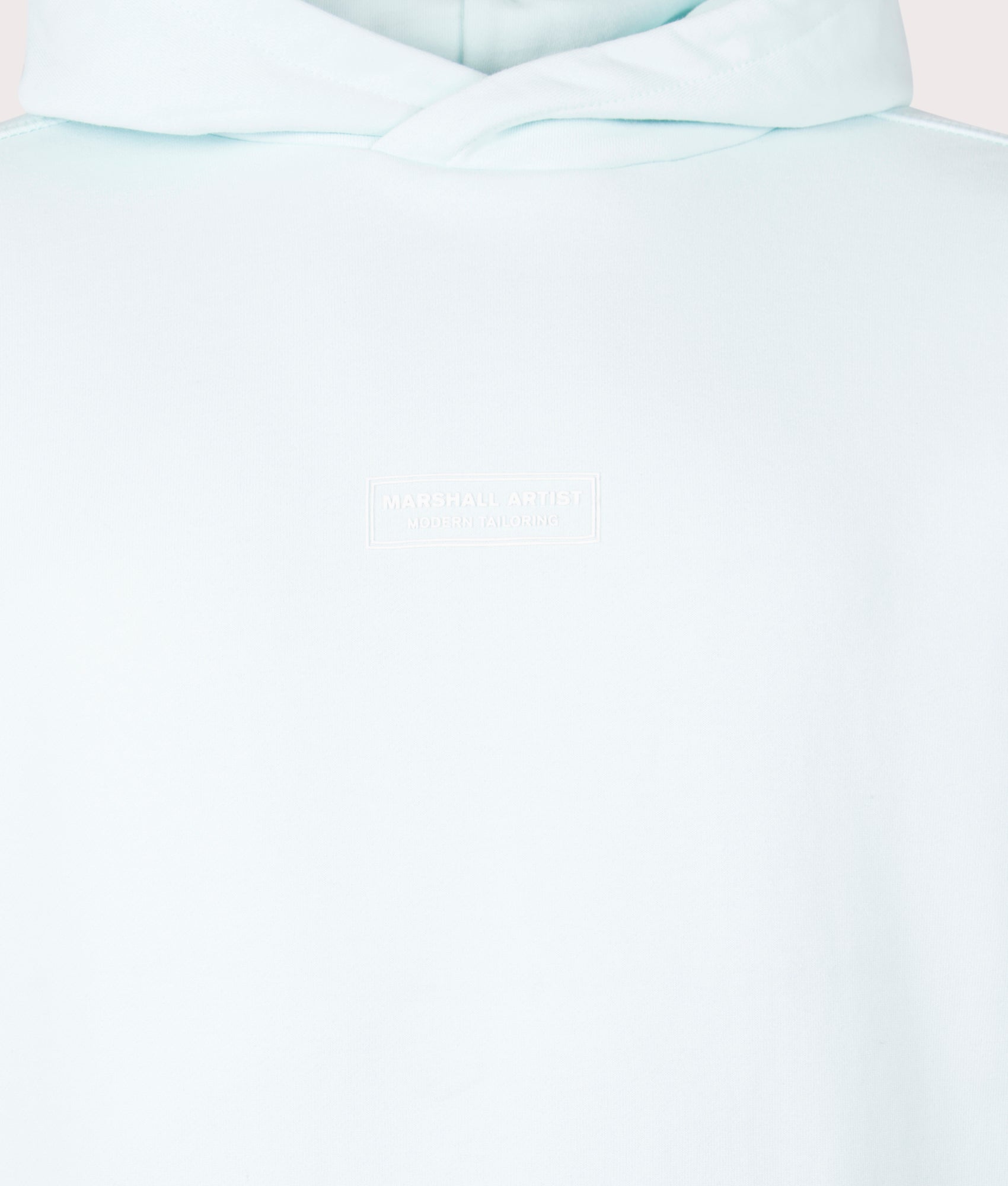 Discover the Siren Overhead Hoodie in Sky Blue, 100% Cotton Chest Shot at EQVVS
